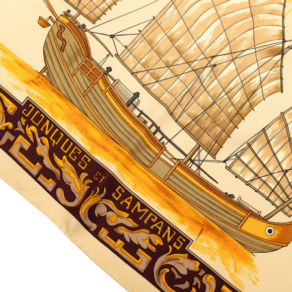 Pre-Loved Hermes Jonques Et Sampans Silk Scarf - Picture 4 of 7